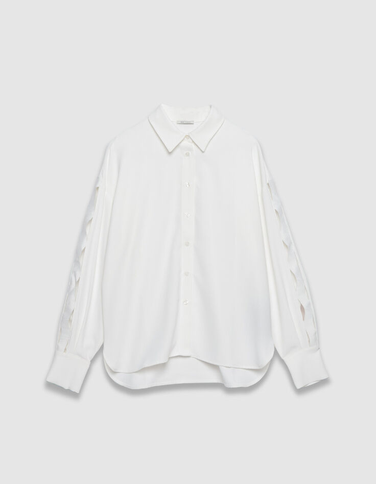 Women's long-sleeved white openwork shirt-6