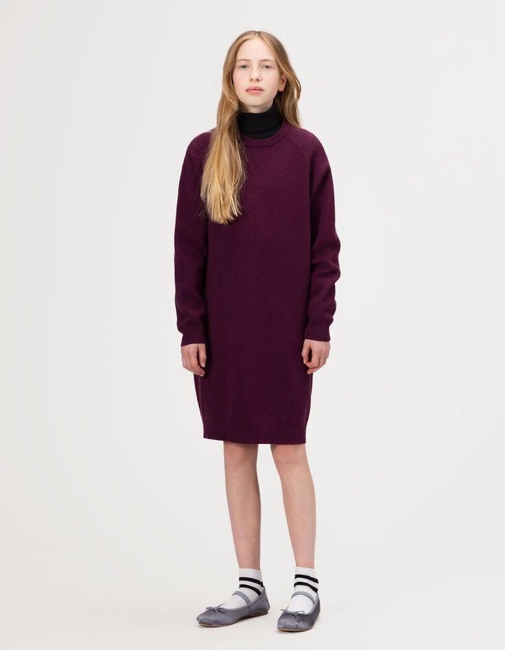 Robe pull bordeaux tricot fille-1