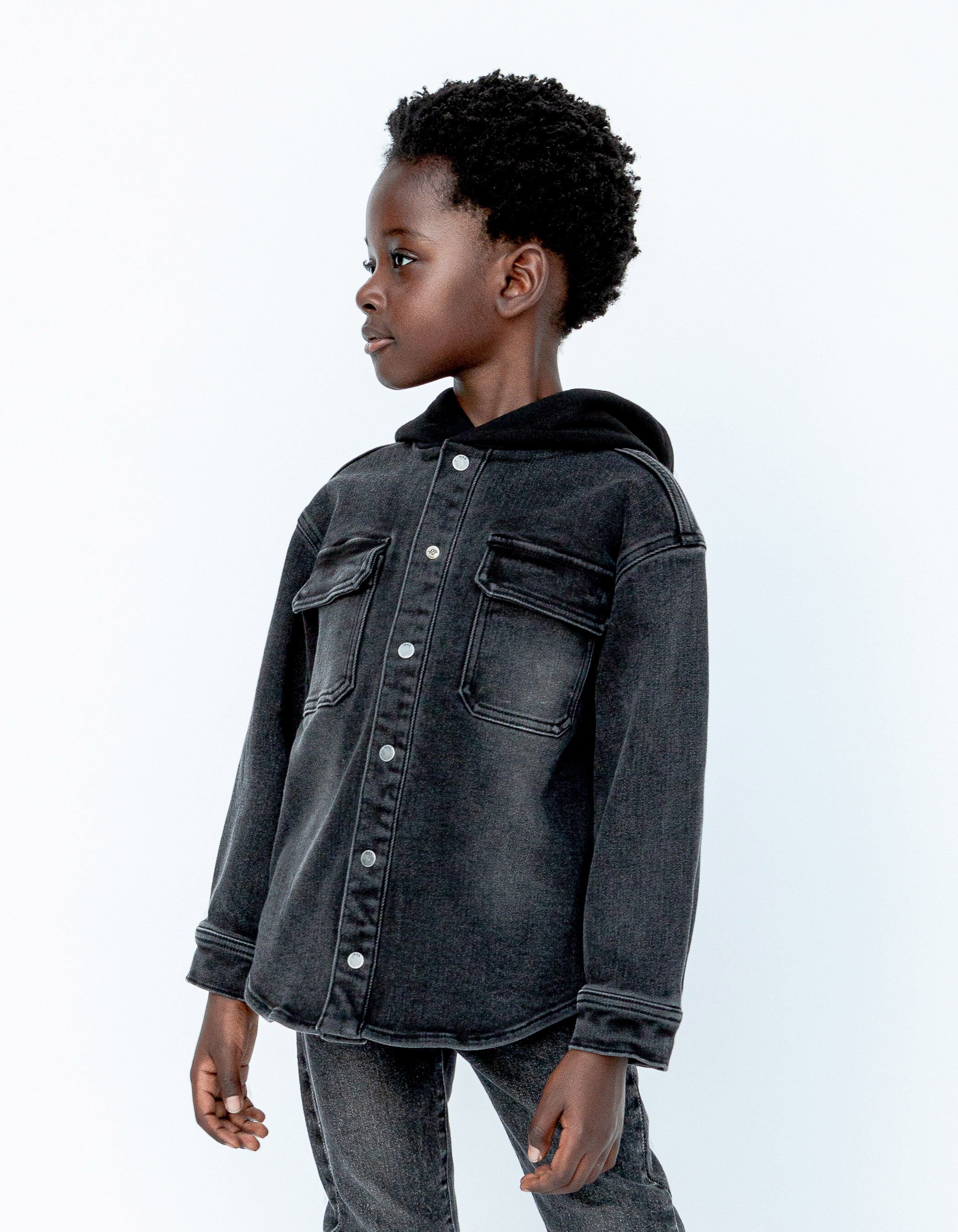 Boys grey denim shirt with detachable hood