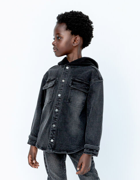 Grijs jeanshemd met sweatstof kap jongens