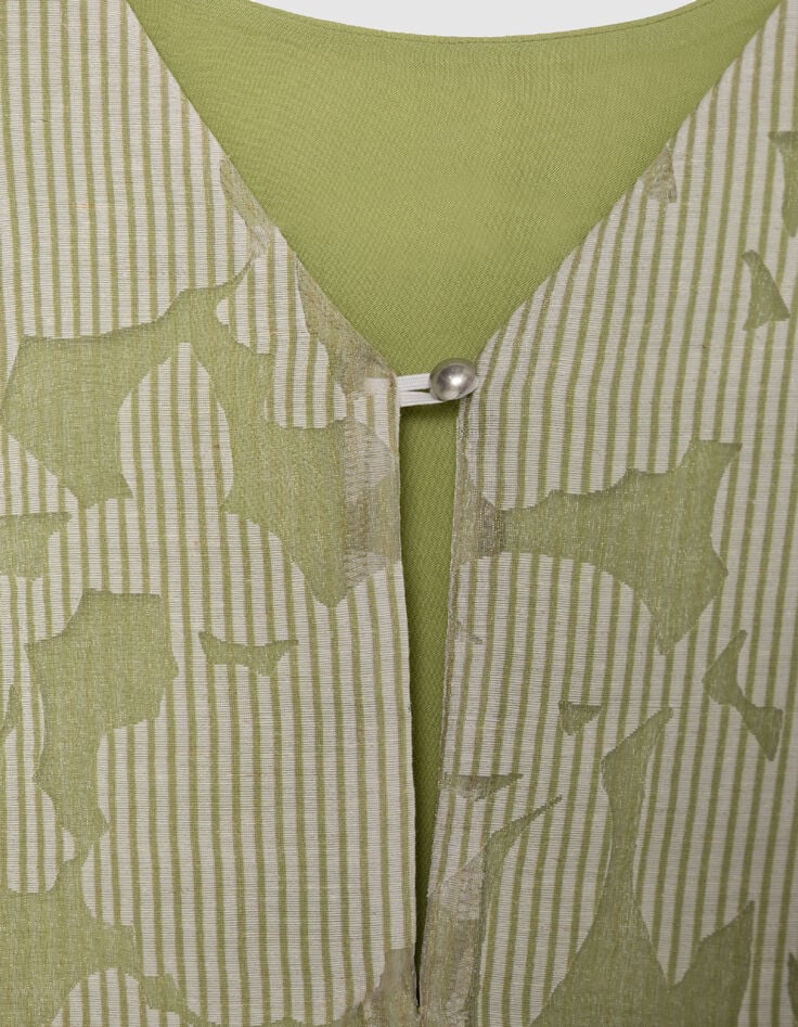 Top sin mangas verde estampado mixto rayas y vegetal Mujer-8