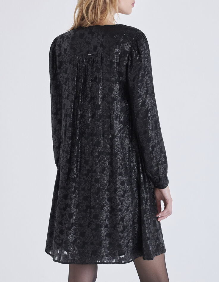 Robe noire jacquard motif baroque irisé Femme-3