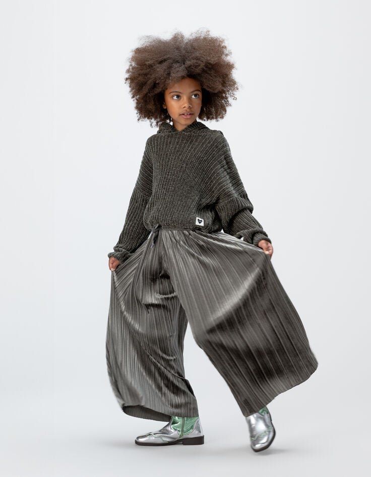 Pantalon large kaki panne de velours plissée fille-2 Pantalon large kaki panne de velours plissée fille-2