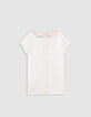 Ecru Mädchen-T-Shirt, Bubikragen, Jacquardknöpfen hinten-3