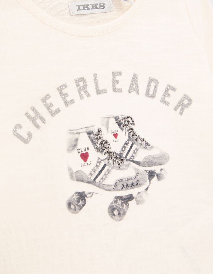 Baby girls’ ecru T-shirt with roller skate image-4