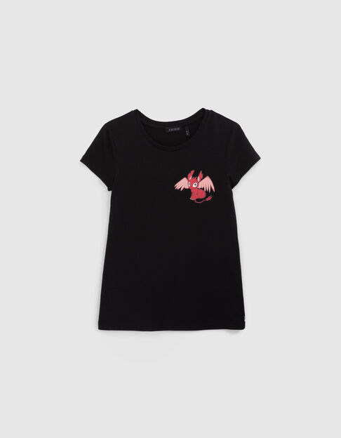 Zwart T-shirt draakopdruk meisjes - IKKS