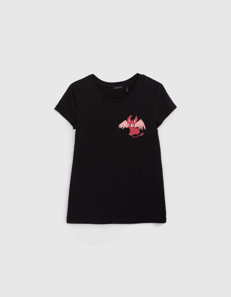 Zwart T-shirt draakopdruk meisjes-1