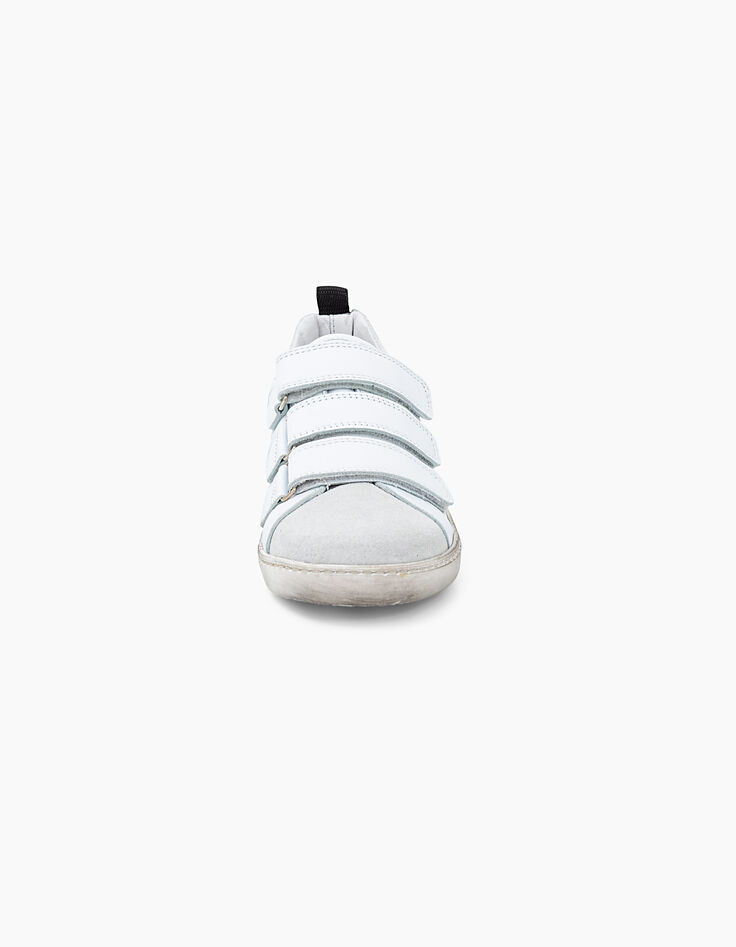 Tennis blanc cassé en cuir à scratchs avec typo garçon -4