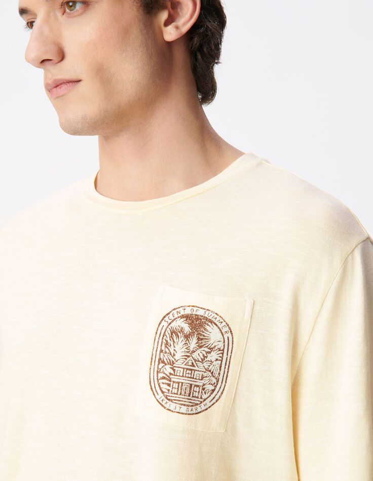 Beiges T-Shirt Bio-Baumwolle mit Tasche-4