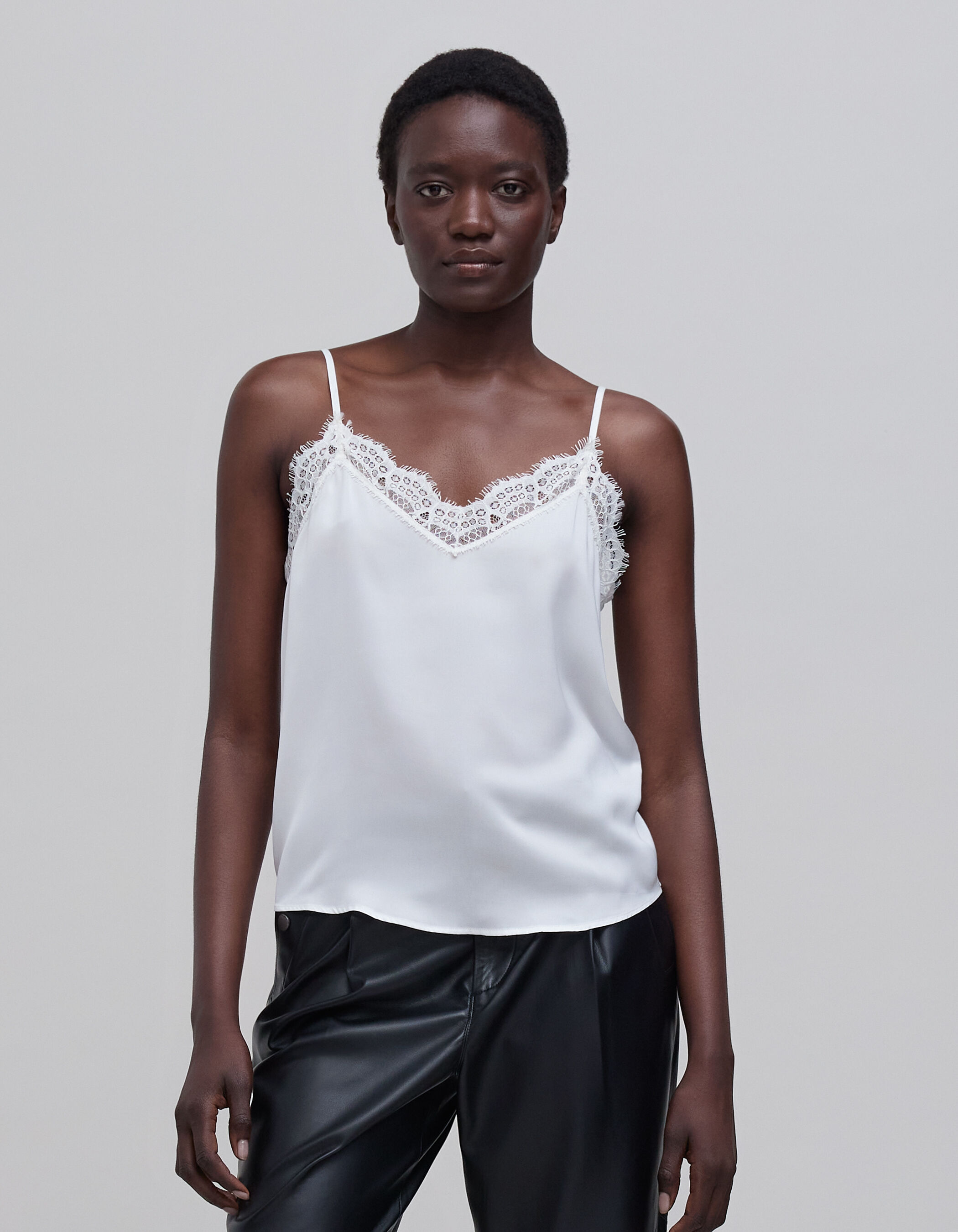 Satin camisole top with lace new arrivals
