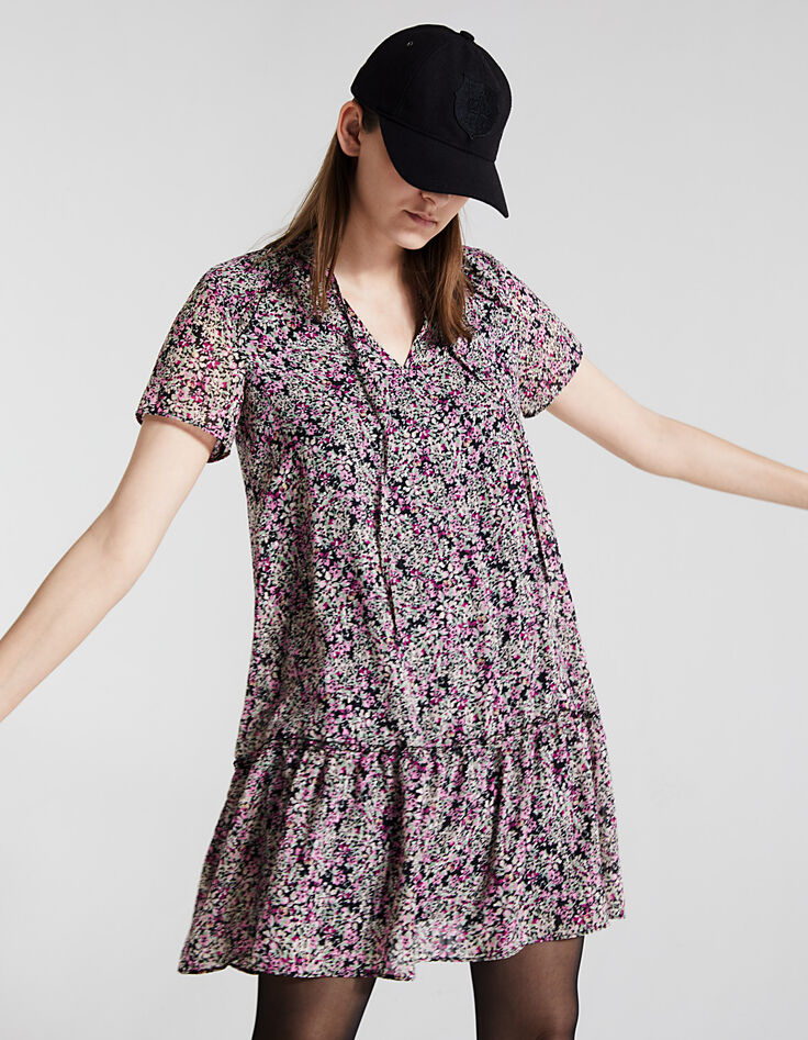 Multicoloured floral print ruffled babydoll dress-2