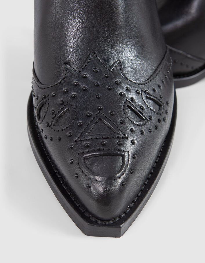 Boots santiags noires cuir décor clous Femme - IKKS