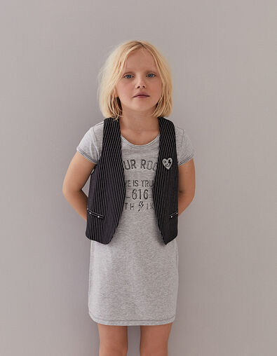Girls’ medium grey marl 2-in-1 dress + striped waistcoat - IKKS