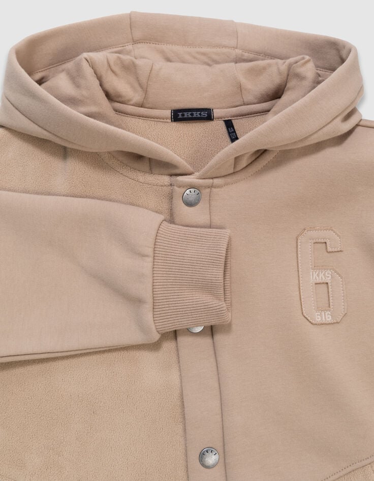 Cárdigan capucha cremallera beige bimaterial niño-6