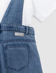 Ensemble salopette bleue et T-shirt blanc fille-3