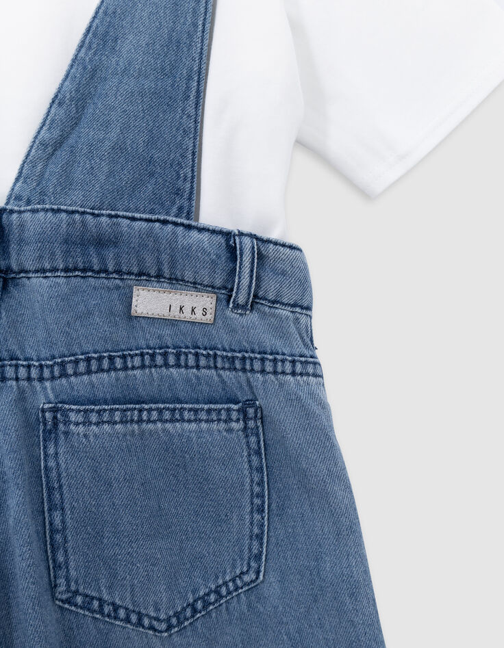 Ensemble salopette bleue et T-shirt blanc fille-3