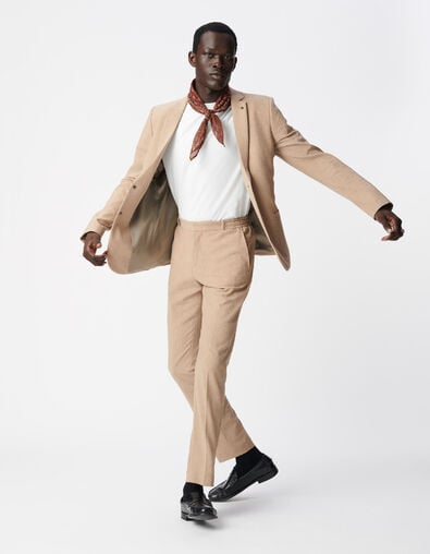 Donkerbeige seersucker colbert TRAVEL SUIT Heren - IKKS