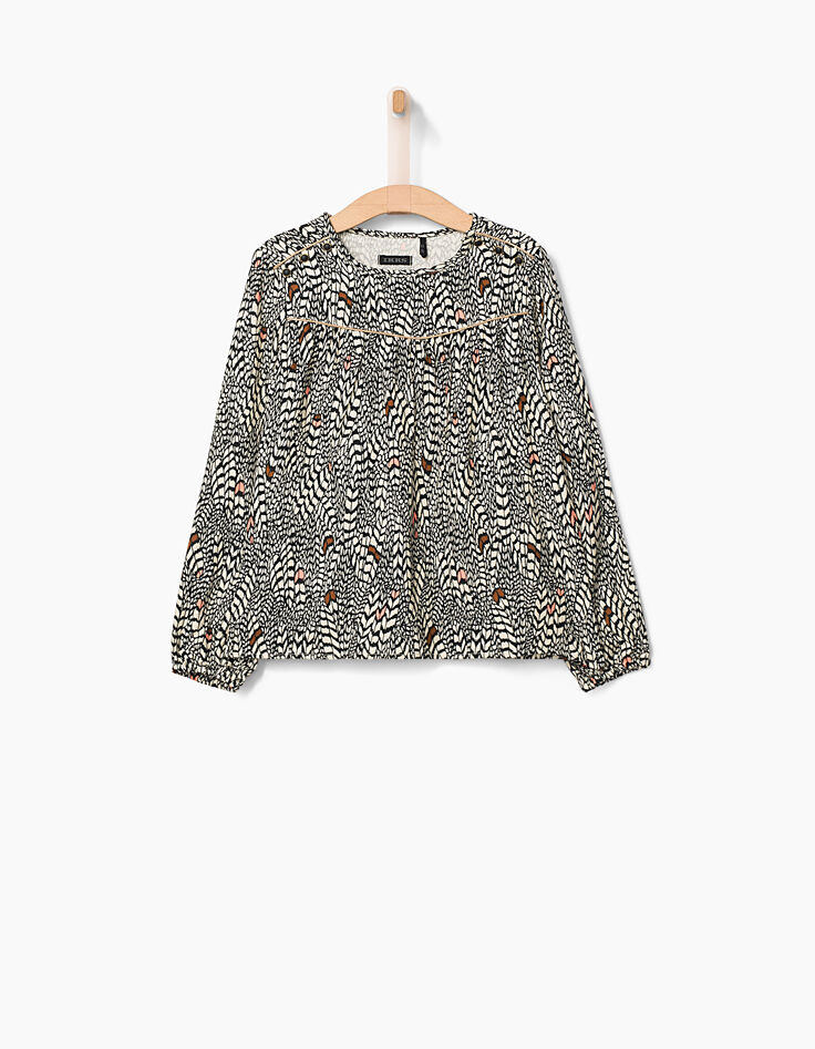Blouse écrue à imprimé ethnique et piping fille-2