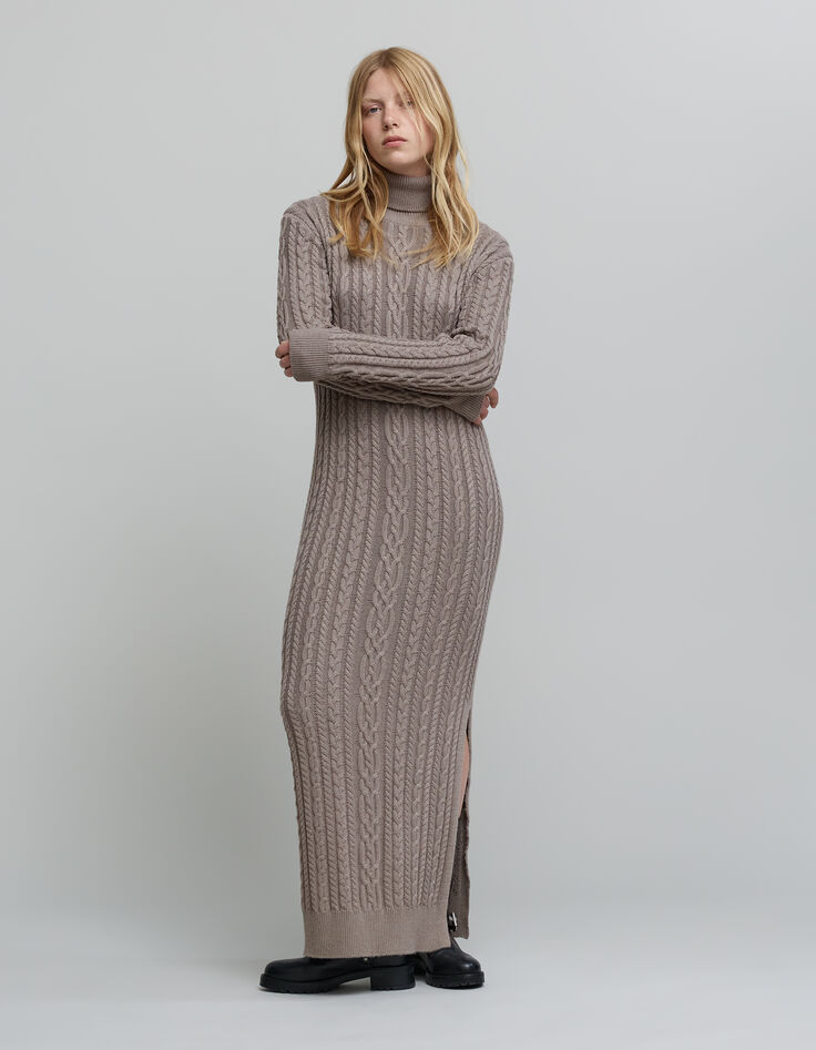 Vestido midi de mujer de punto de sésamo con vueltas-5