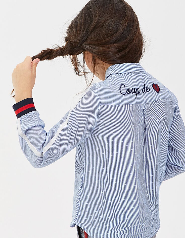 Chemise blanc cassé à rayures ciel avec bandes fille-1