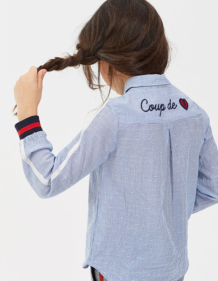 Chemise blanc cassé à rayures ciel avec bandes fille-1 Chemise blanc cassé à rayures ciel avec bandes fille-1