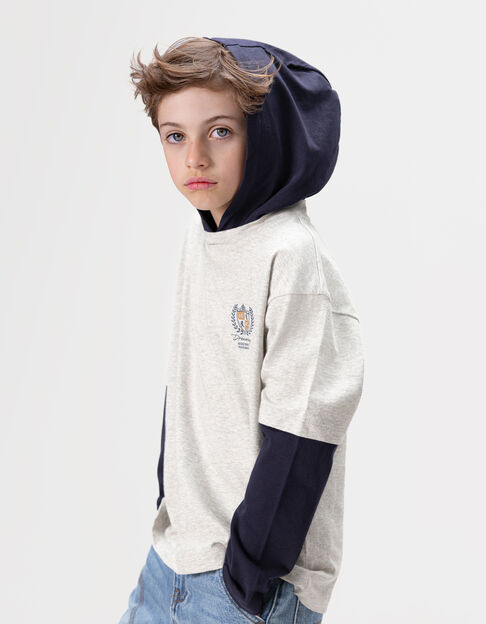 Grijs T-shirt biokatoen trompe l'oeil mouwen jongens - IKKS