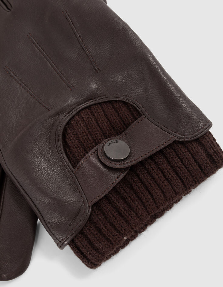 Guantes dark choco piel pu&ntilde;os acanalados hombre-5