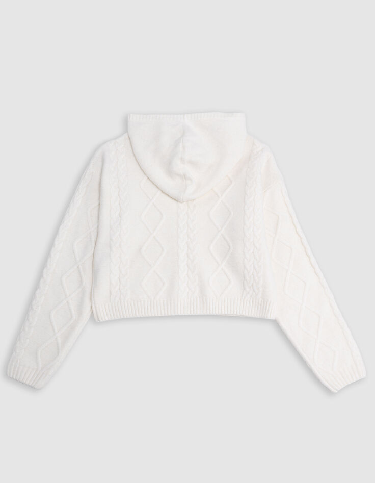 Girl's beige hooded cable knit sweater-3