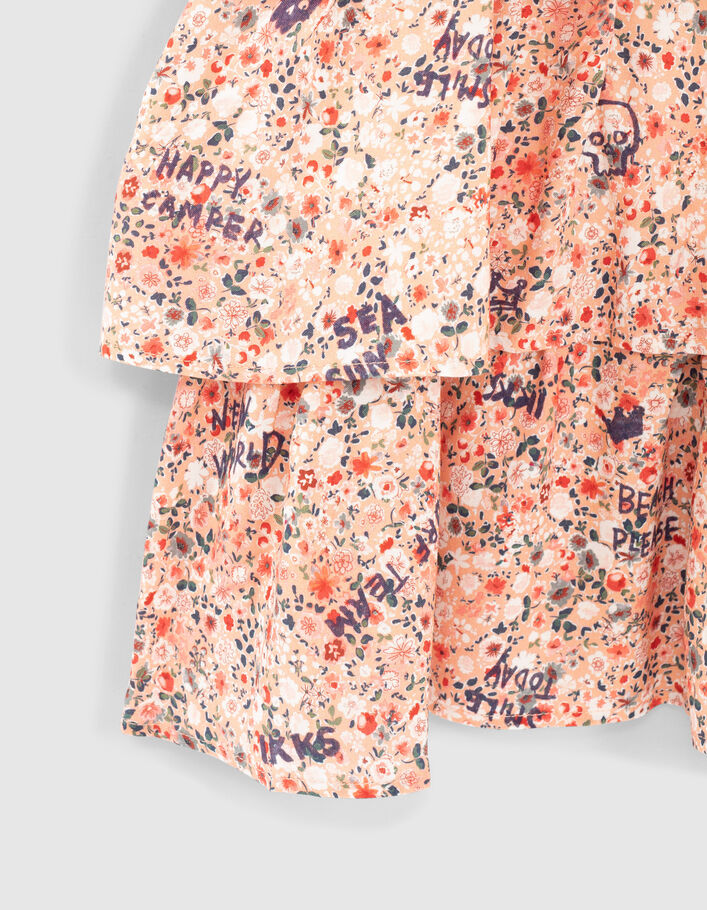 Girls’ apricot Ecovero® flower print ruffled dress - IKKS