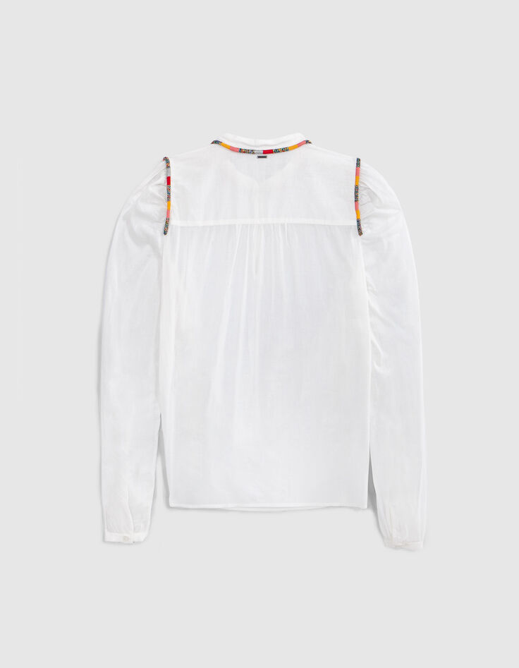 Cremewei&szlig;e Damenbluse mit bunter Garnstickerei-2