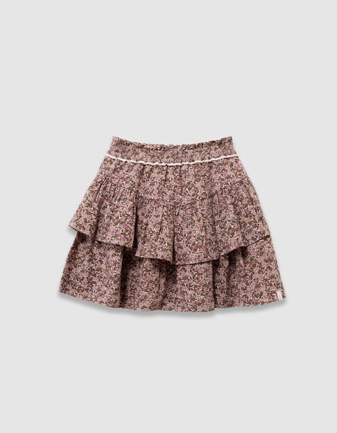 Girls&rsquo; pink short skirt with autumn flower print - IKKS