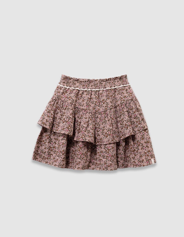 Girls’ pink short skirt with autumn flower print-2 Girls’ pink short skirt with autumn flower print-2