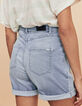 Blaue Bleached Damenjeansbermudas mit Steppnaht vorne-6