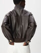 Women's Brown Leather Bomber Jacket-3