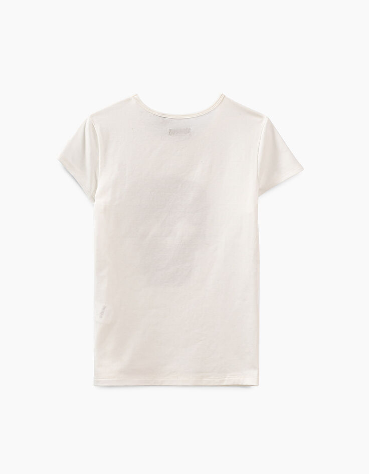 Tee-shirt blanc cassé à tête de mort dentelle fille-3