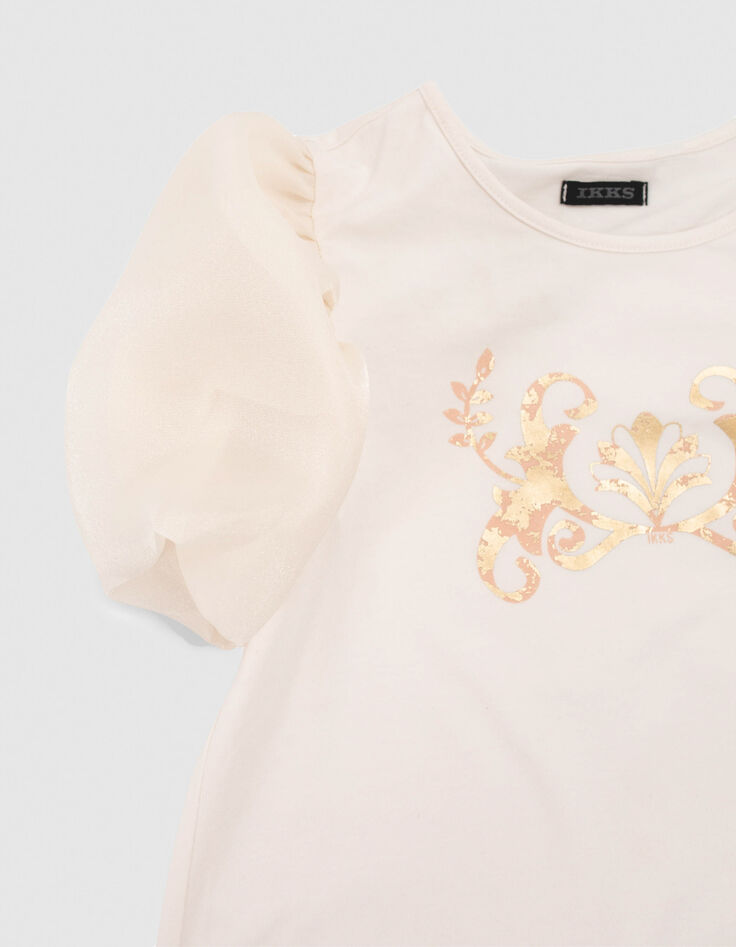 Girls’ white T-shirt with puff sleeves-4