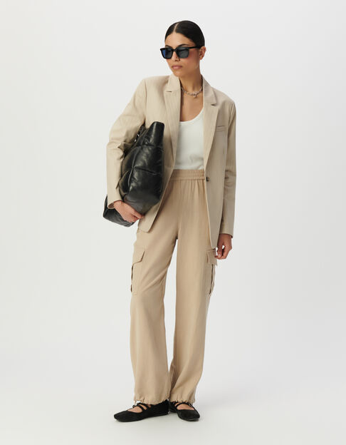 Pantalon jogging fluide beige esprit battle Femme - IKKS