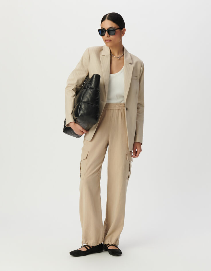 Pantalon jogging fluide beige esprit battle Femme-1