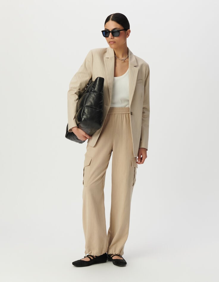 Pantalon jogging fluide beige esprit battle Femme-1 Pantalon jogging fluide beige esprit battle Femme-1