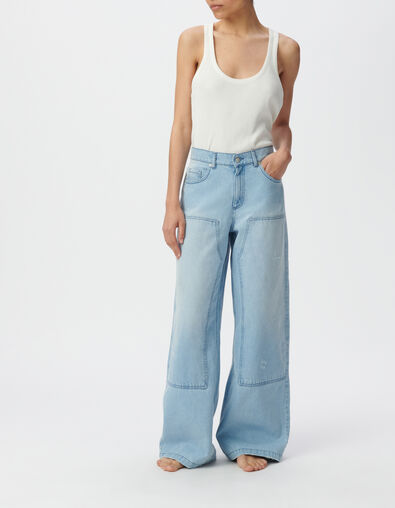 Jean large denim bleu clair effet us&eacute; - IKKS