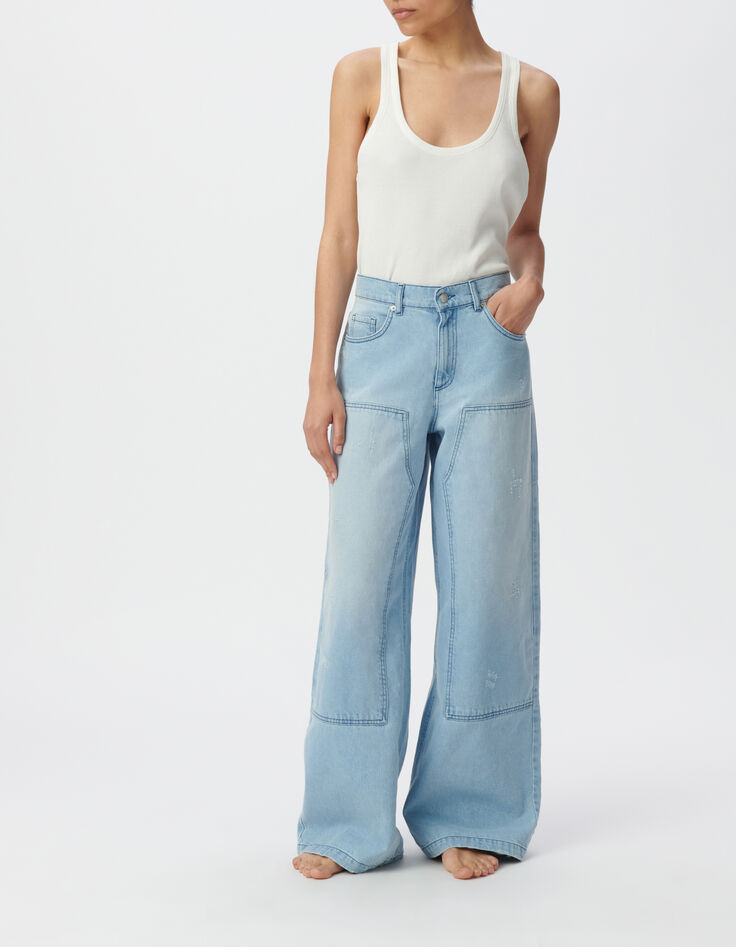 Jean large denim bleu clair effet us&eacute;-1