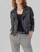 Veste en cuir noir esprit motard multi zips Femme-2