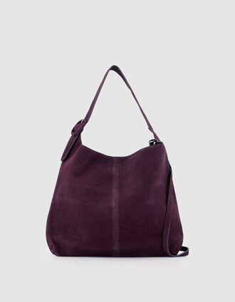 Pruimkleurige su&egrave;de bucketbag, maat L, dames 