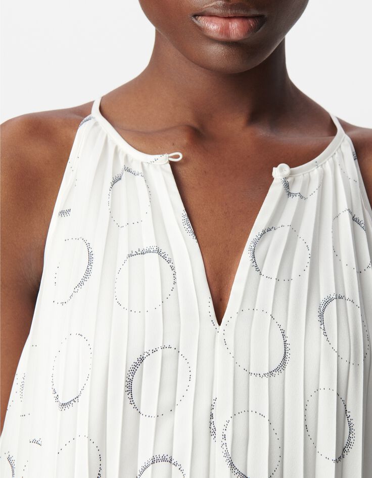 Robe pliss&eacute;e ivoire imprim&eacute; &eacute;clipses Femme-4