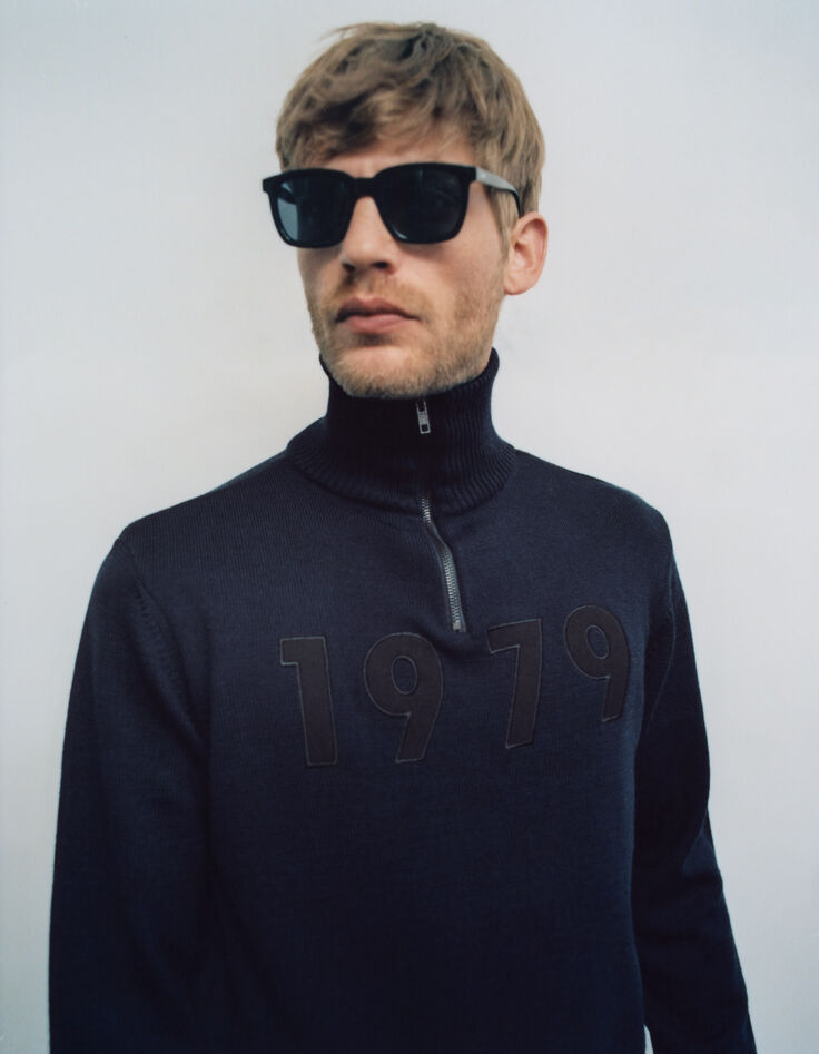 Men’s navy knit IKKS x DUVILLARD zip-neck sweater-5 Men’s navy knit IKKS x DUVILLARD zip-neck sweater-5