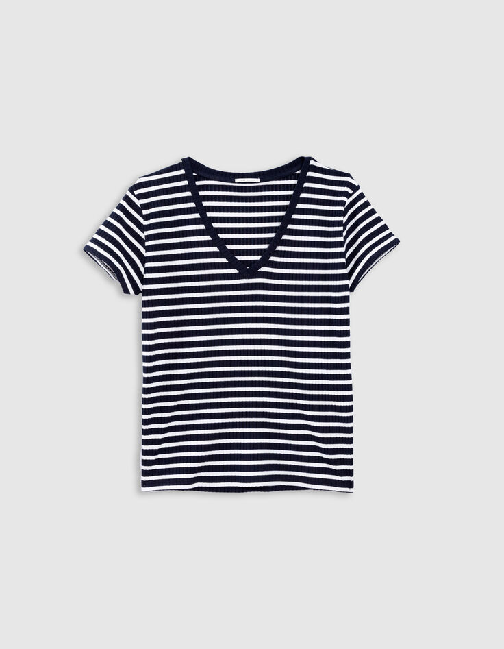Tee-shirt marine rayures écrues côtelé-6