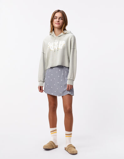 Jupe-short noire imprimé vichy et fleurs fille - IKKS