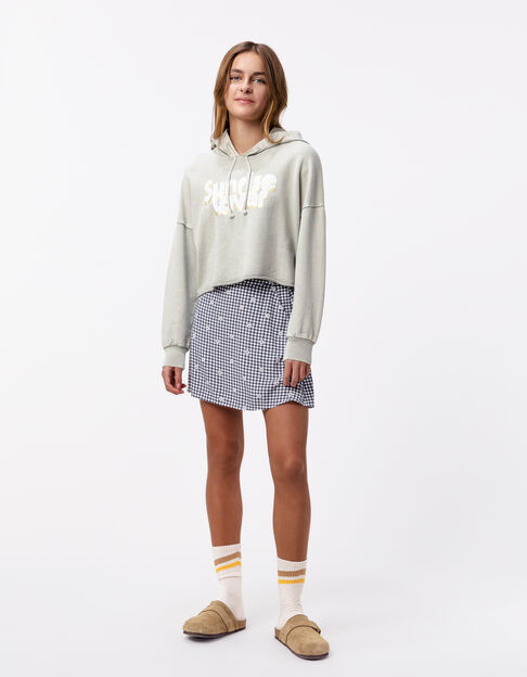 Jupe-short noire imprimé vichy et fleurs fille - IKKS