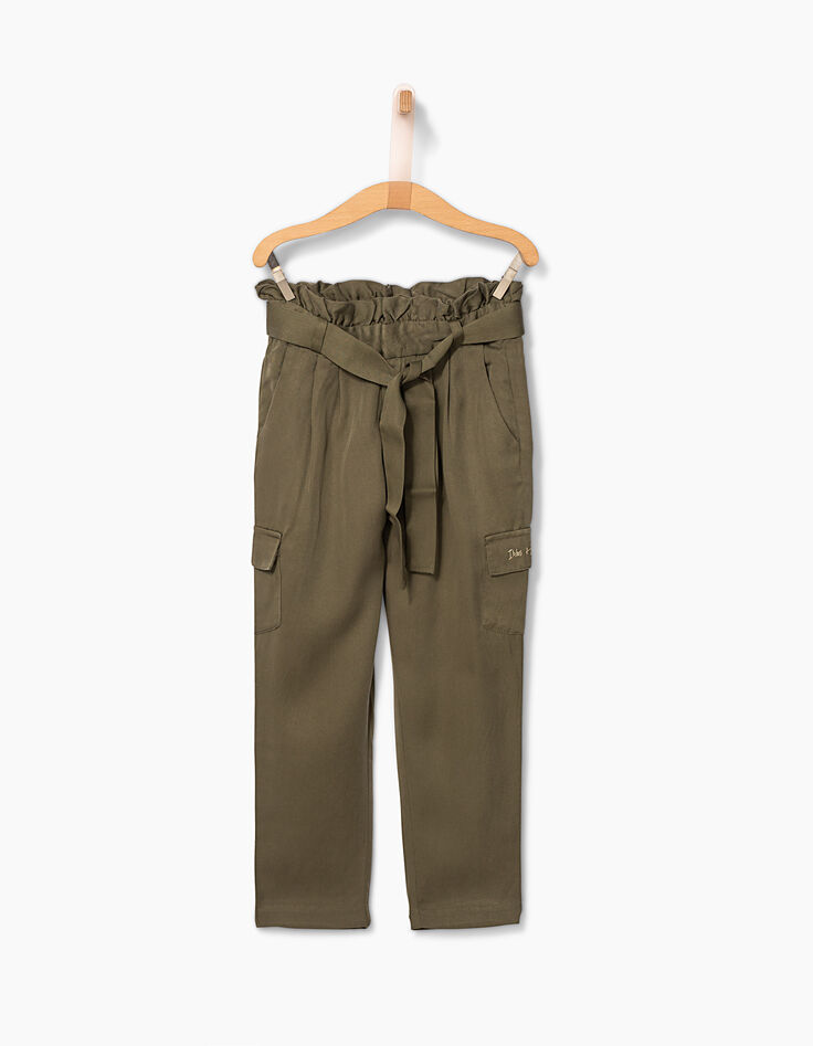 Pantal&oacute;n paperbag caqui estilo cargo ni&ntilde;a-1