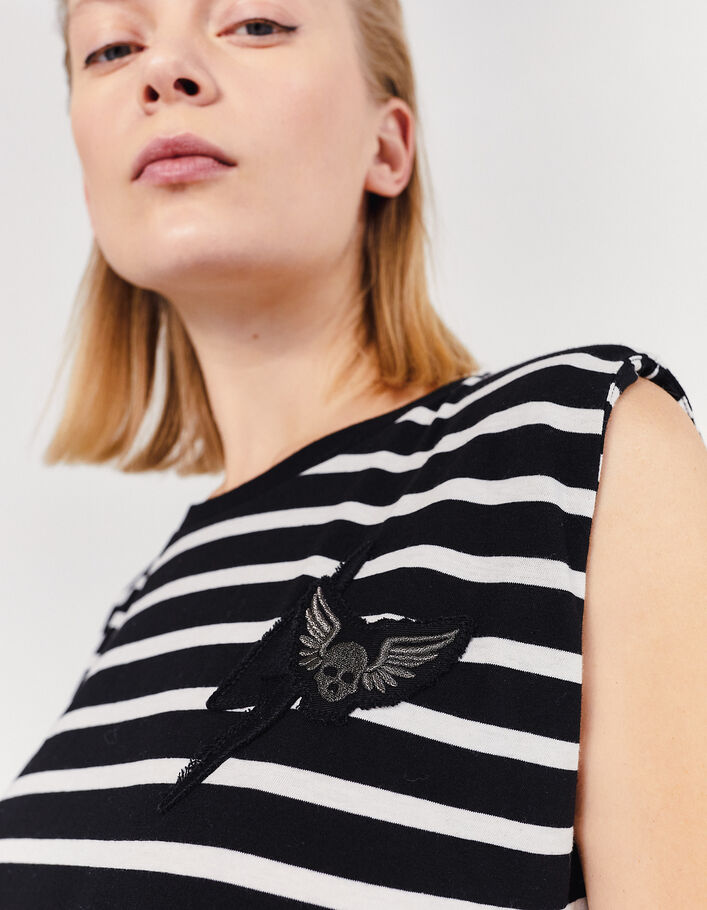 Women’s black sailor dress with ecru stripes and epaulets-5